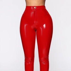 Late Night Texts Vinyl Pants - Red